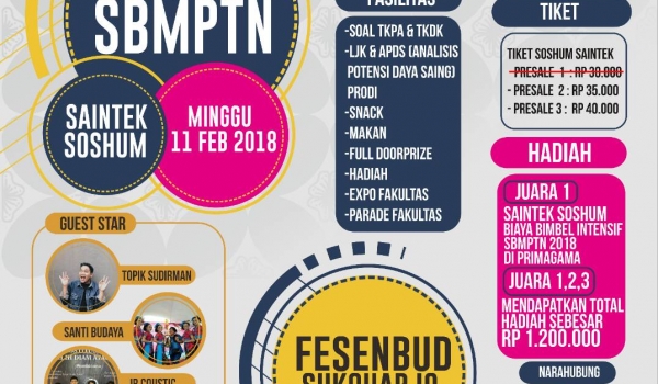  11 Peb 2018, PRASASTI (Prepare With Sebelas Maret University) Try Out SBMPTN & Festival Seni dan Budaya Sukoharjo