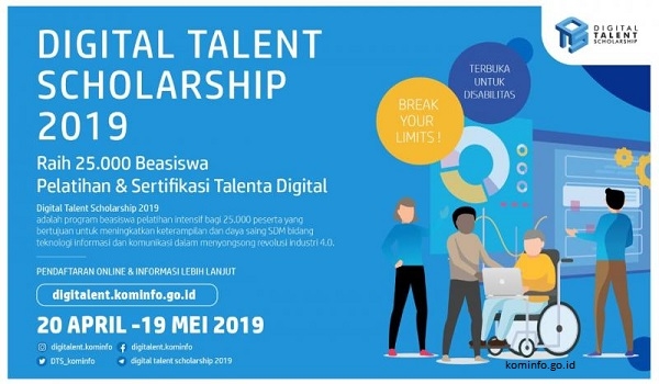 Pendaftaran 25.000 Beasiswa Digital Talent Scholarship 2019 Dibuka